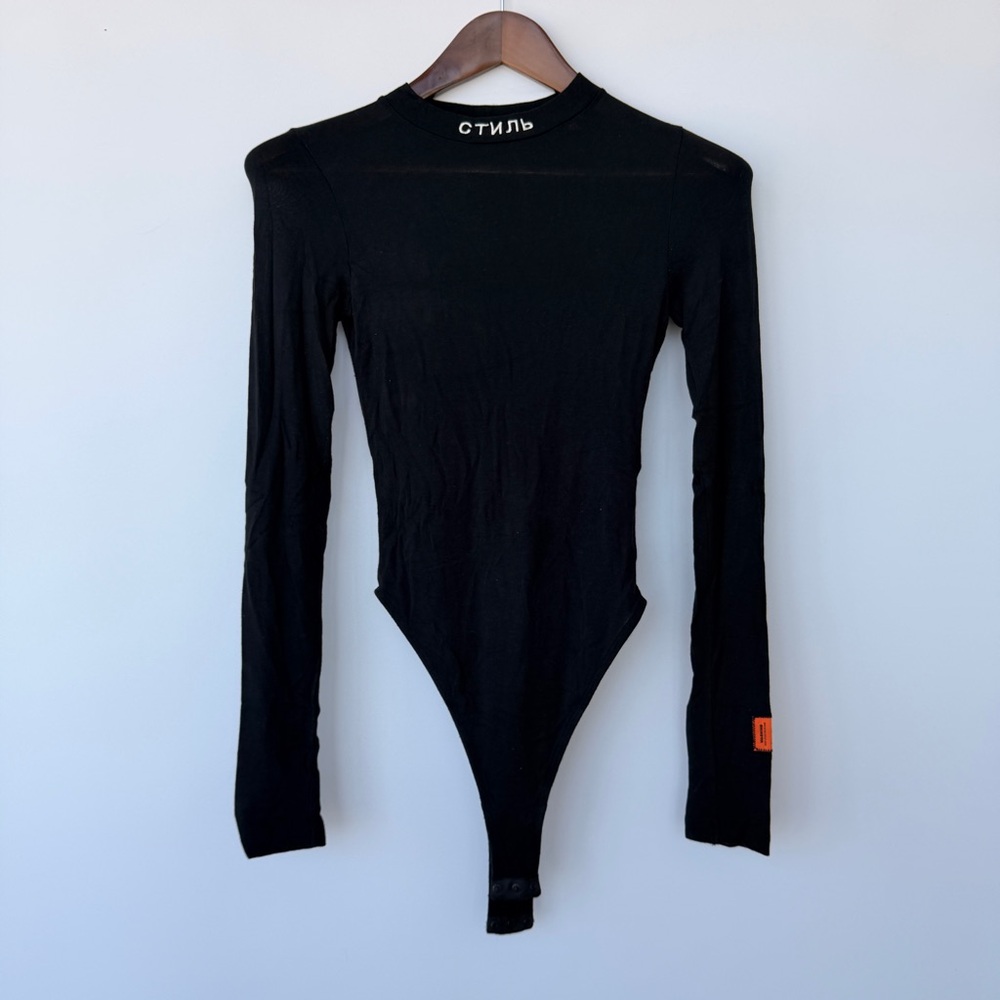 Heron Preston Black Tee with Orange Logo Patch